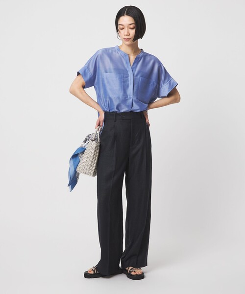 green label relaxing（グリーンレーベルリラクシング）の「［size SHORT/TALLあり］ライト リネンライク ストレート パンツ UVカット 通気性（スラックス・レディース・ダークブラウン/ネイビー/ナチュラル・38/36/SHORT/40/TALL）」の6枚目の写真