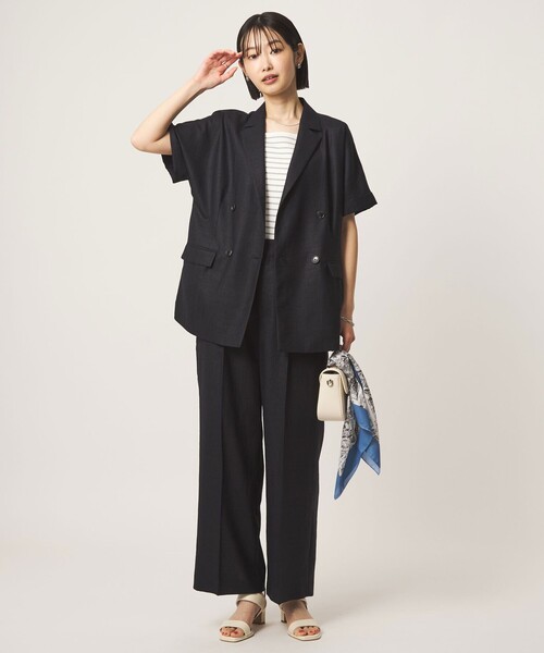 green label relaxing（グリーンレーベルリラクシング）の「［size SHORT/TALLあり］ライト リネンライク ストレート パンツ UVカット 通気性（スラックス・レディース・ダークブラウン/ネイビー/ナチュラル・38/36/SHORT/40/TALL）」の7枚目の写真