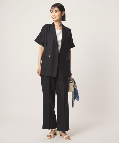 green label relaxing（グリーンレーベルリラクシング）の「［size SHORT/TALLあり］ライト リネンライク ストレート パンツ UVカット 通気性（スラックス・レディース・ダークブラウン/ネイビー/ナチュラル・38/36/SHORT/40/TALL）」の8枚目の写真