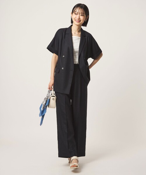 green label relaxing（グリーンレーベルリラクシング）の「［size SHORT/TALLあり］ライト リネンライク ストレート パンツ UVカット 通気性（スラックス・レディース・ダークブラウン/ネイビー/ナチュラル・38/36/SHORT/40/TALL）」の9枚目の写真