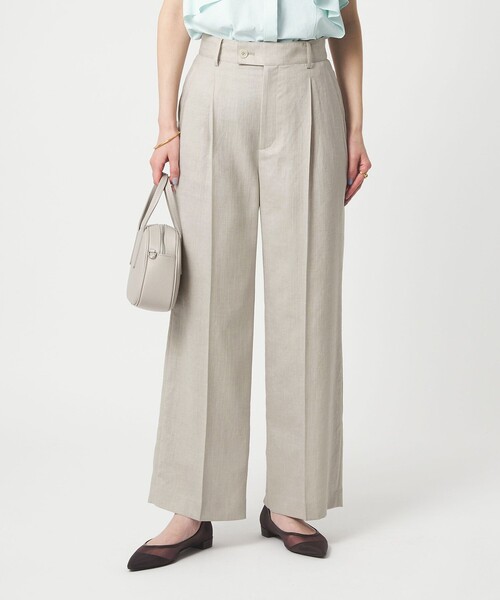 green label relaxing（グリーンレーベルリラクシング）の「［size SHORT/TALLあり］ライト リネンライク ストレート パンツ UVカット 通気性（スラックス・レディース・ダークブラウン/ネイビー/ナチュラル・38/36/SHORT/40/TALL）」の10枚目の写真