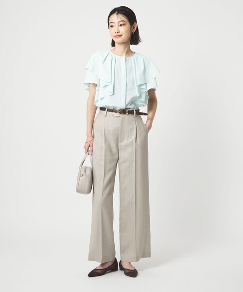 green label relaxing（グリーンレーベルリラクシング）の「［size SHORT/TALLあり］ライト リネンライク ストレート パンツ UVカット 通気性（スラックス・レディース・ダークブラウン/ネイビー/ナチュラル・38/36/SHORT/40/TALL）」の11枚目の写真