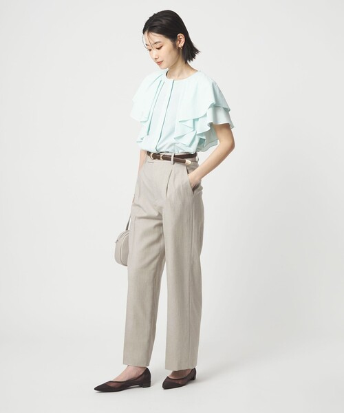 green label relaxing（グリーンレーベルリラクシング）の「［size SHORT/TALLあり］ライト リネンライク ストレート パンツ UVカット 通気性（スラックス・レディース・ダークブラウン/ネイビー/ナチュラル・38/36/SHORT/40/TALL）」の21枚目の写真