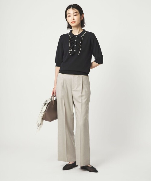 green label relaxing（グリーンレーベルリラクシング）の「［size SHORT/TALLあり］ライト リネンライク ストレート パンツ UVカット 通気性（スラックス・レディース・ダークブラウン/ネイビー/ナチュラル・38/36/SHORT/40/TALL）」の22枚目の写真