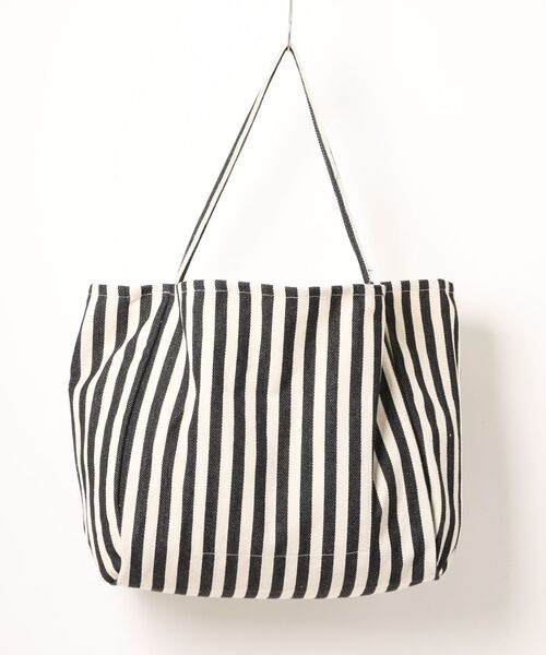 an meets zakka(アンミツザッカ)の「an meets zakka ストライプ柄ヘリンボーン織りコットンキャンバスビッグトートバッグ(トートバッグ・レディース・グリーン/ブラック/ベージュ/レッド/ブルー・ONESIZE)」の6枚目の写真