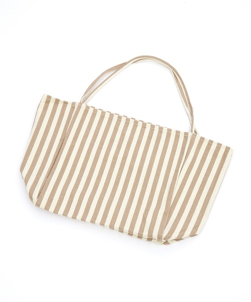 an meets zakka(アンミツザッカ)の「an meets zakka ストライプ柄ヘリンボーン織りコットンキャンバスビッグトートバッグ(トートバッグ・レディース・グリーン/ブラック/ベージュ/レッド/ブルー・ONESIZE)」の3枚目の写真