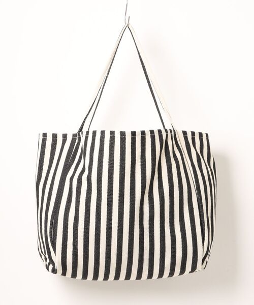 an meets zakka(アンミツザッカ)の「an meets zakka ストライプ柄ヘリンボーン織りコットンキャンバスビッグトートバッグ(トートバッグ・レディース・グリーン/ブラック/ベージュ/レッド/ブルー・ONESIZE)」の15枚目の写真