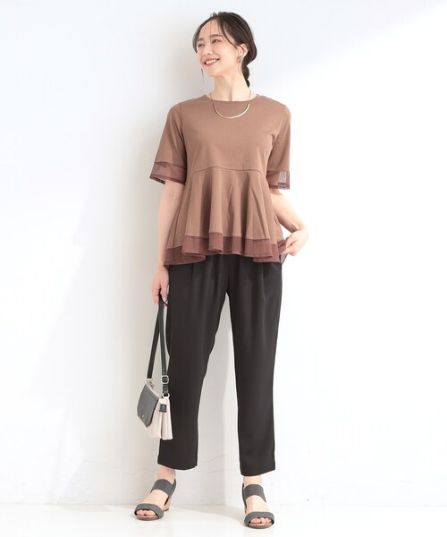 SHOO・LA・RUE（シューラルー）の「【ひんやり/UV/SS-3L/セットアップ可】さらさらぷるん イージーテーパードパンツ（その他パンツ・レディース・ブラック/ベージュ/ブルー/チャコールグレー/ライトイエロー系/モスグリーン/イエロー・10/05/04/03/02/01）」の18枚目の写真