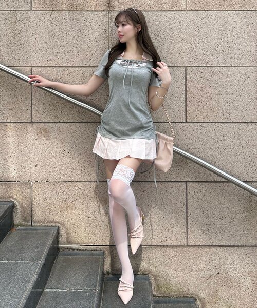 セール】【インフルエンサー企画】keru レイヤード風着痩せミニワンピ
