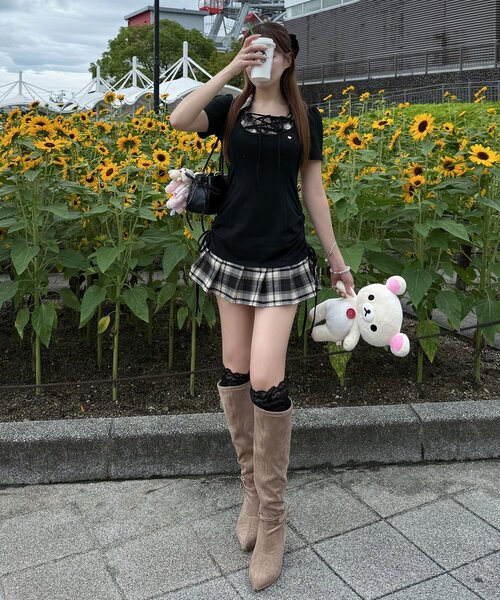 OLIVE des OLIVE(オリーブデオリーブ)の「【インフルエンサー企画/スタイル盛れ◎】keru レイヤード風着痩せミニワンピ(ワンピース・レディース・ベージュ/ピンク/ブラック/ドット/チャコールグレー/ブラック系その他/ブラウン・FREE)」の15枚目の写真