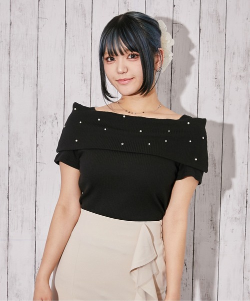 GORGE(ゴージ)の「《オフショル×パール》リブカットソー/フェミニン/春夏/全3色(Tシャツ/カットソー・レディース・ブラック/オフホワイト/グレー・F)」の9枚目の写真