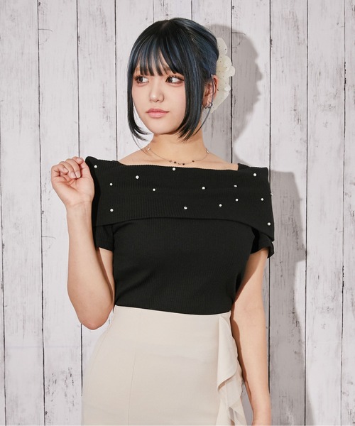 GORGE(ゴージ)の「《オフショル×パール》リブカットソー/フェミニン/春夏/全3色(Tシャツ/カットソー・レディース・ブラック/オフホワイト/グレー・F)」の10枚目の写真