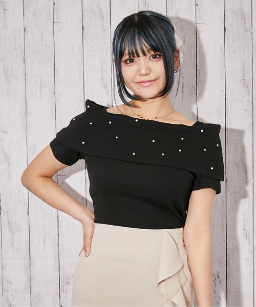 GORGE(ゴージ)の「《オフショル×パール》リブカットソー/フェミニン/春夏/全3色(Tシャツ/カットソー・レディース・ブラック/オフホワイト/グレー・F)」の11枚目の写真