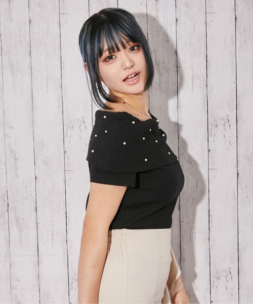 GORGE(ゴージ)の「《オフショル×パール》リブカットソー/フェミニン/春夏/全3色(Tシャツ/カットソー・レディース・ブラック/オフホワイト/グレー・F)」の12枚目の写真