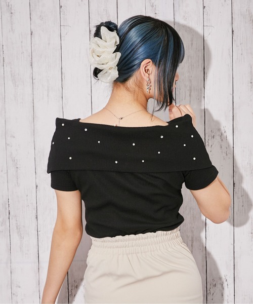 GORGE(ゴージ)の「《オフショル×パール》リブカットソー/フェミニン/春夏/全3色(Tシャツ/カットソー・レディース・ブラック/オフホワイト/グレー・F)」の13枚目の写真