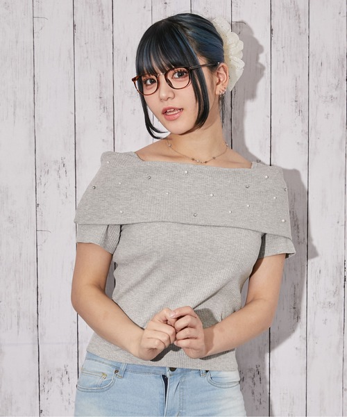 GORGE(ゴージ)の「《オフショル×パール》リブカットソー/フェミニン/春夏/全3色(Tシャツ/カットソー・レディース・ブラック/オフホワイト/グレー・F)」の14枚目の写真