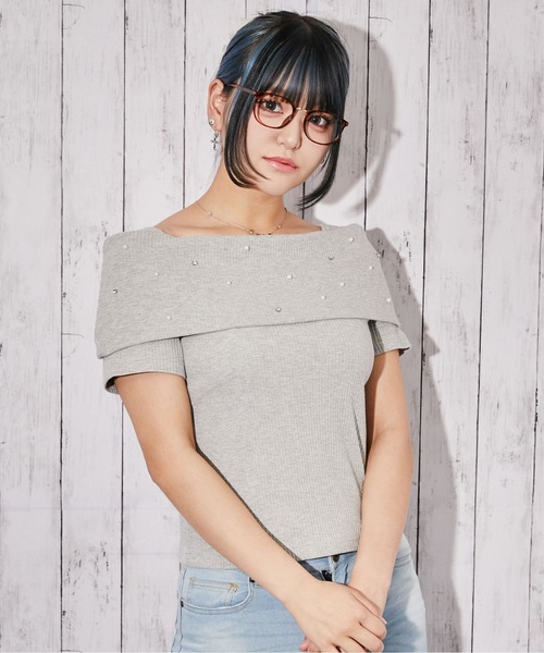 GORGE(ゴージ)の「《オフショル×パール》リブカットソー/フェミニン/春夏/全3色(Tシャツ/カットソー・レディース・ブラック/オフホワイト/グレー・F)」の15枚目の写真