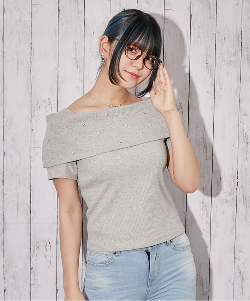 GORGE(ゴージ)の「《オフショル×パール》リブカットソー/フェミニン/春夏/全3色(Tシャツ/カットソー・レディース・ブラック/オフホワイト/グレー・F)」の16枚目の写真