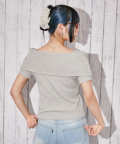 GORGE(ゴージ)の「《オフショル×パール》リブカットソー/フェミニン/春夏/全3色(Tシャツ/カットソー・レディース・ブラック/オフホワイト/グレー・F)」の18枚目の写真