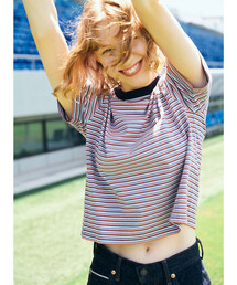 Gymphlex | マルチボーダー クルーネック半袖Tシャツ WOMEN