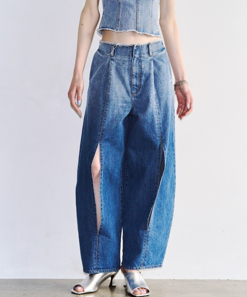 JOSE MOON（ジョゼムーン）の「WIDE LEG SLIT DENIM/ワイドレッグスリットデニム（デニムパンツ・レディース・ブラック/ブルー・36/34/38）」の17枚目の写真