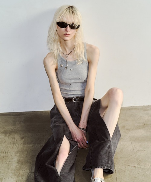 JOSE MOON（ジョゼムーン）の「WIDE LEG SLIT DENIM/ワイドレッグスリットデニム（デニムパンツ・レディース・ブラック/ブルー・36/34/38）」の16枚目の写真