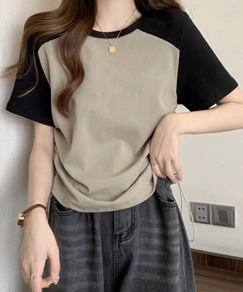 SallyLunn(サリーラン)の「配色ラグランドロストトップス(Tシャツ/カットソー・レディース・ホワイト/カーキ・MEDIUM/LARGE)」の8枚目の写真