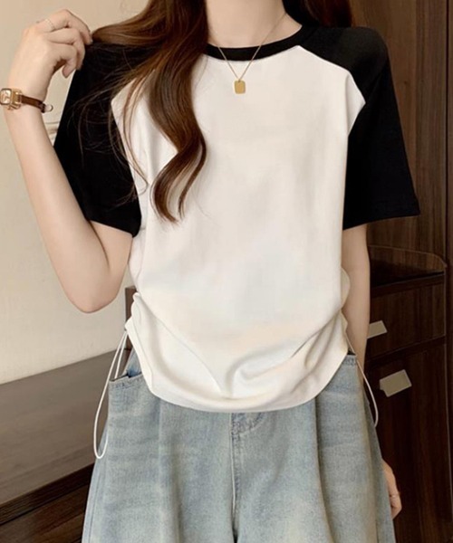SallyLunn(サリーラン)の「配色ラグランドロストトップス(Tシャツ/カットソー・レディース・ホワイト/カーキ・MEDIUM/LARGE)」の4枚目の写真