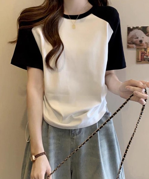 SallyLunn(サリーラン)の「配色ラグランドロストトップス(Tシャツ/カットソー・レディース・ホワイト/カーキ・MEDIUM/LARGE)」の5枚目の写真