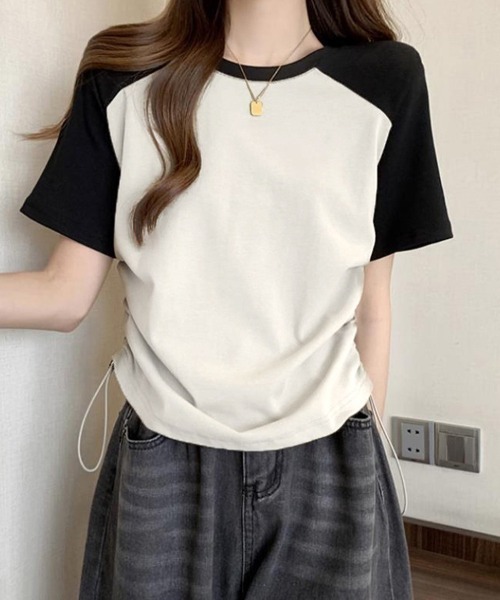 SallyLunn(サリーラン)の「配色ラグランドロストトップス(Tシャツ/カットソー・レディース・ホワイト/カーキ・MEDIUM/LARGE)」の6枚目の写真