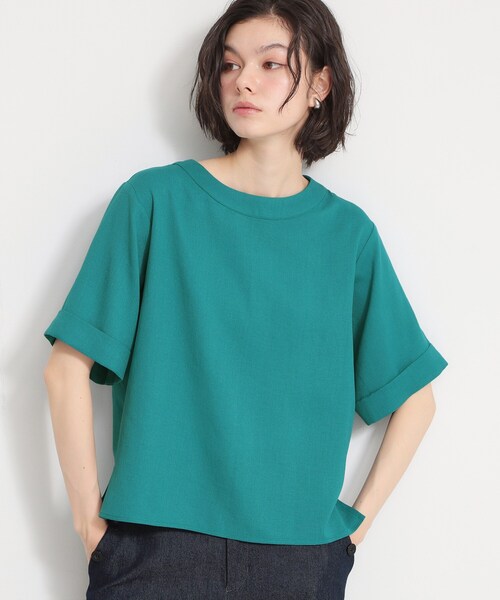 THE SHOP TK (ザ ショップ ティーケー )の「【二の腕カバーに】さらり麻調メッシュ5分袖ブラウス(シャツ/ブラウス・レディース・アイボリー系2/ブルーグリーン/ピンク系その他/ベージュ/スミクロ・13/12/14)」の4枚目の写真
