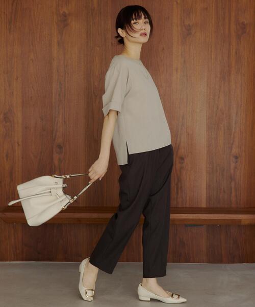THE SHOP TK (ザ ショップ ティーケー )の「【二の腕カバーに】さらり麻調メッシュ5分袖ブラウス(シャツ/ブラウス・レディース・アイボリー系2/ブルーグリーン/ピンク系その他/ベージュ/スミクロ・13/12/14)」の9枚目の写真