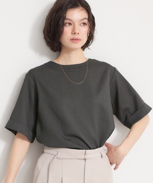 THE SHOP TK (ザ ショップ ティーケー )の「【二の腕カバーに】さらり麻調メッシュ5分袖ブラウス(シャツ/ブラウス・レディース・アイボリー系2/ブルーグリーン/ピンク系その他/ベージュ/スミクロ・13/12/14)」の8枚目の写真