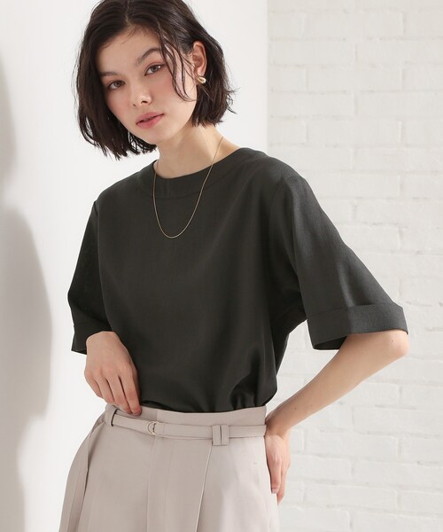 THE SHOP TK (ザ ショップ ティーケー )の「【二の腕カバーに】さらり麻調メッシュ5分袖ブラウス(シャツ/ブラウス・レディース・アイボリー系2/ブルーグリーン/ピンク系その他/ベージュ/スミクロ・13/12/14)」の7枚目の写真