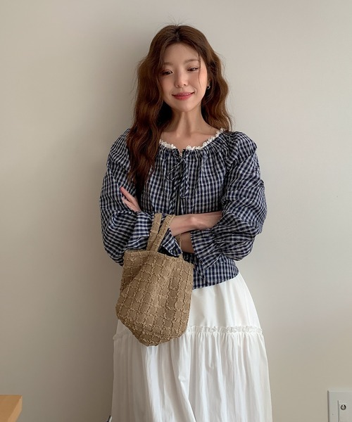 LAFFMO（ラフモ）の「チェック柄ジップアップレースブラウス（シャツ/ブラウス・レディース・ブラック/ライトブルー/ダークブルー・F）」の11枚目の写真