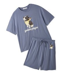 gelato pique | 【HOMME】【接触冷感】レーヨンボストンテリアワンポイントTシャツ&ハーフパンツセット(ルームウェア/パジャマ)