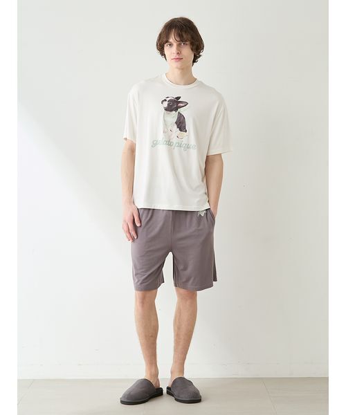 gelato pique(ジェラートピケ)の「【HOMME】【接触冷感】レーヨンボストンテリアワンポイントTシャツ&ハーフパンツセット(ルームウェア/パジャマ・メンズ・オフホワイト/ダークグレー/ネイビー・M/L)」の5枚目の写真