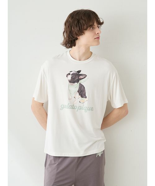 gelato pique(ジェラートピケ)の「【HOMME】【接触冷感】レーヨンボストンテリアワンポイントTシャツ&ハーフパンツセット(ルームウェア/パジャマ・メンズ・オフホワイト/ダークグレー/ネイビー・M/L)」の8枚目の写真