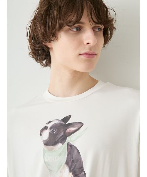 gelato pique(ジェラートピケ)の「【HOMME】【接触冷感】レーヨンボストンテリアワンポイントTシャツ&ハーフパンツセット(ルームウェア/パジャマ・メンズ・オフホワイト/ダークグレー/ネイビー・M/L)」の12枚目の写真