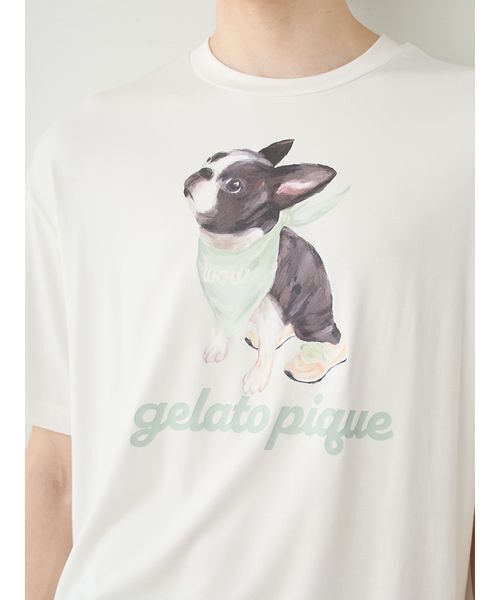 gelato pique(ジェラートピケ)の「【HOMME】【接触冷感】レーヨンボストンテリアワンポイントTシャツ&ハーフパンツセット(ルームウェア/パジャマ・メンズ・オフホワイト/ダークグレー/ネイビー・M/L)」の13枚目の写真