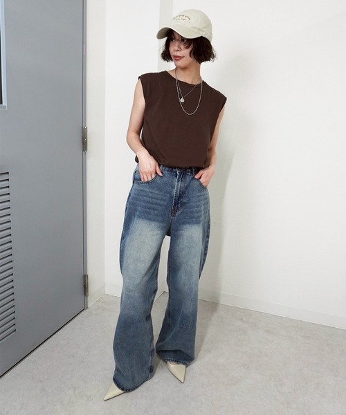 gossara(ゴサラ)の「【1枚あると便利】ラバータグ付きノースリPO(Tシャツ/カットソー・レディース・ホワイト/ブラウン/ライトイエロー/ネイビー・FREE)」の10枚目の写真