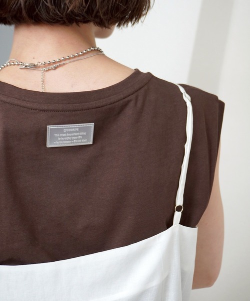 gossara(ゴサラ)の「【1枚あると便利】ラバータグ付きノースリPO(Tシャツ/カットソー・レディース・ホワイト/ブラウン/ライトイエロー/ネイビー・FREE)」の11枚目の写真