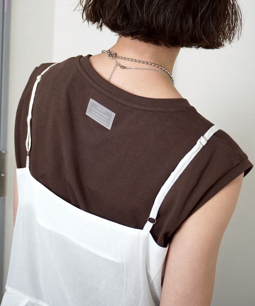 gossara(ゴサラ)の「【1枚あると便利】ラバータグ付きノースリPO(Tシャツ/カットソー・レディース・ホワイト/ブラウン/ライトイエロー/ネイビー・FREE)」の12枚目の写真