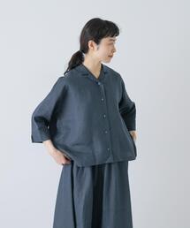 らゆら リネン ワイドボリュームブラウス ネイビーブルー 予約商品】レディースのシャツ/ブラウス（ブルー・ネイビー/青色系