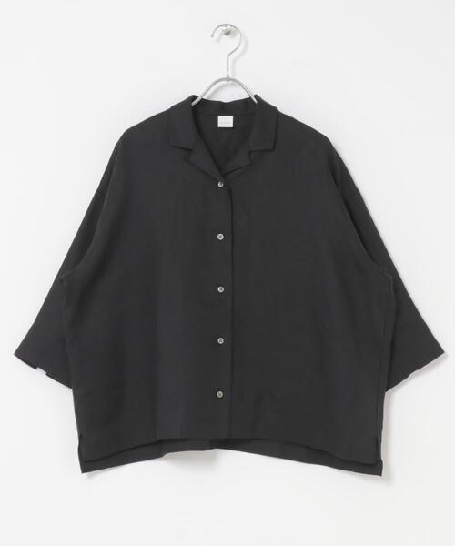 かぐれ(カグレ)の「リネン半袖オープンカラーシャツ(シャツ/ブラウス・レディース・ブルー系その他/ブラウン/ブラック・FREE)」の6枚目の写真