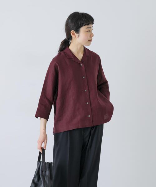 かぐれ(カグレ)の「リネン半袖オープンカラーシャツ(シャツ/ブラウス・レディース・ブルー系その他/ブラウン/ブラック・FREE)」の11枚目の写真