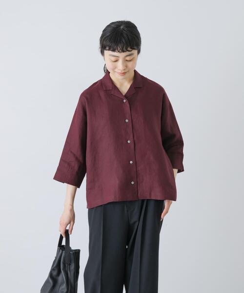 かぐれ(カグレ)の「リネン半袖オープンカラーシャツ(シャツ/ブラウス・レディース・ブルー系その他/ブラウン/ブラック・FREE)」の12枚目の写真