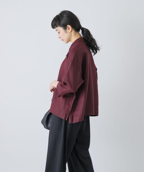 かぐれ(カグレ)の「リネン半袖オープンカラーシャツ(シャツ/ブラウス・レディース・ブルー系その他/ブラウン/ブラック・FREE)」の13枚目の写真