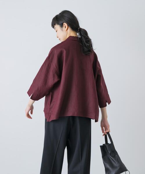 かぐれ(カグレ)の「リネン半袖オープンカラーシャツ(シャツ/ブラウス・レディース・ブルー系その他/ブラウン/ブラック・FREE)」の14枚目の写真