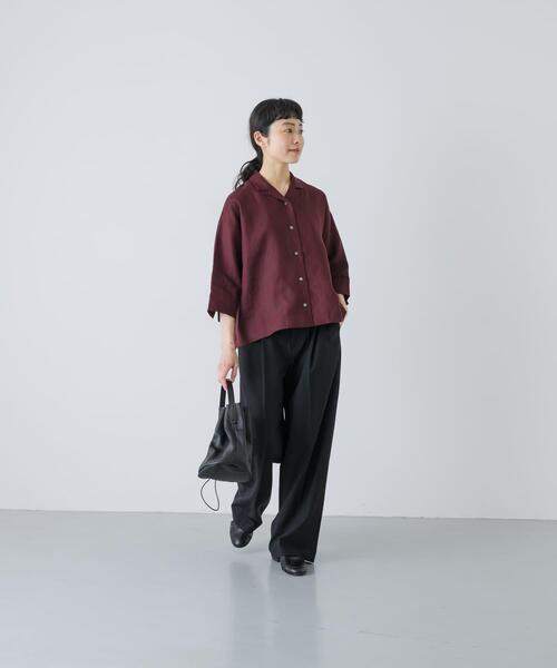 かぐれ(カグレ)の「リネン半袖オープンカラーシャツ(シャツ/ブラウス・レディース・ブルー系その他/ブラウン/ブラック・FREE)」の16枚目の写真